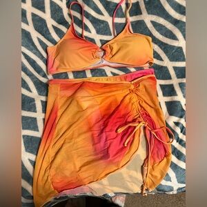 Shein hawaii orange 2 piece set swimsuit with cover up size XL
